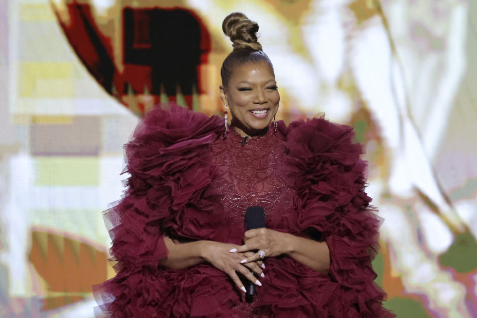 Host Queen Latifah speaks onstage during the 54th NAACP Image Awards at Pasadena Civic Auditorium on February 25, 2023