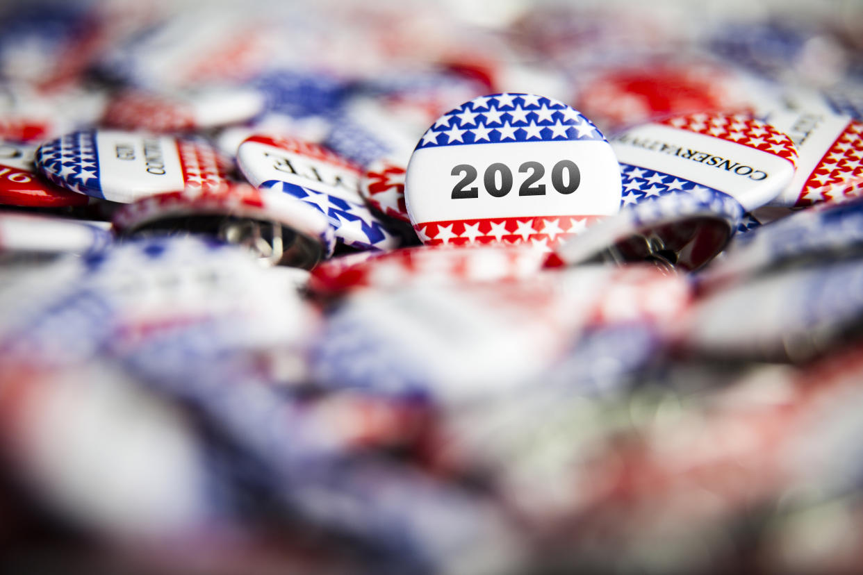 Closeup of election vote button with text that says 2020 (Photo: adamkaz via Getty Images)