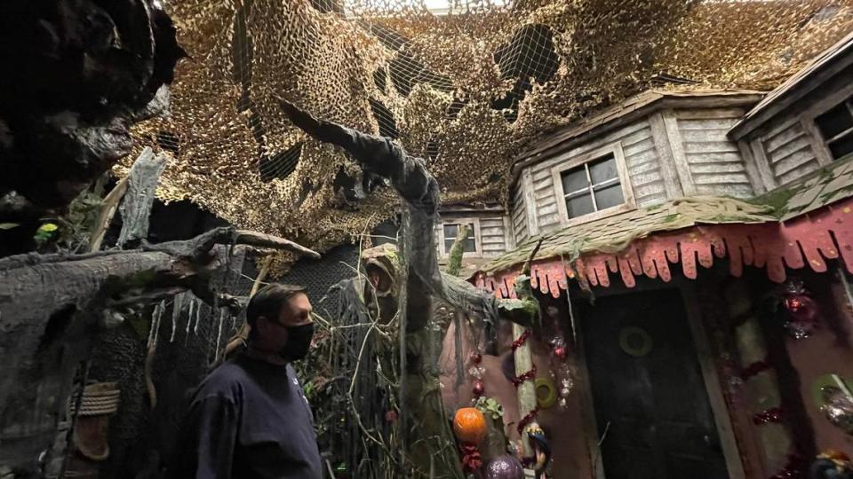 The Haunt founder Chris Towers looks over one of the Atascadero haunted house’s many fairy tale themed rooms. Many of the materials in each room are recycled from things community members are selling or getting rid of. 