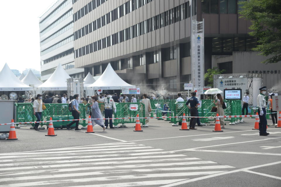 Large-scale inoculation center for coronavirus modelna vaccine organized by Japan Self-Defense Force in Otemachi Joint Government Building, Tokyo, Japan