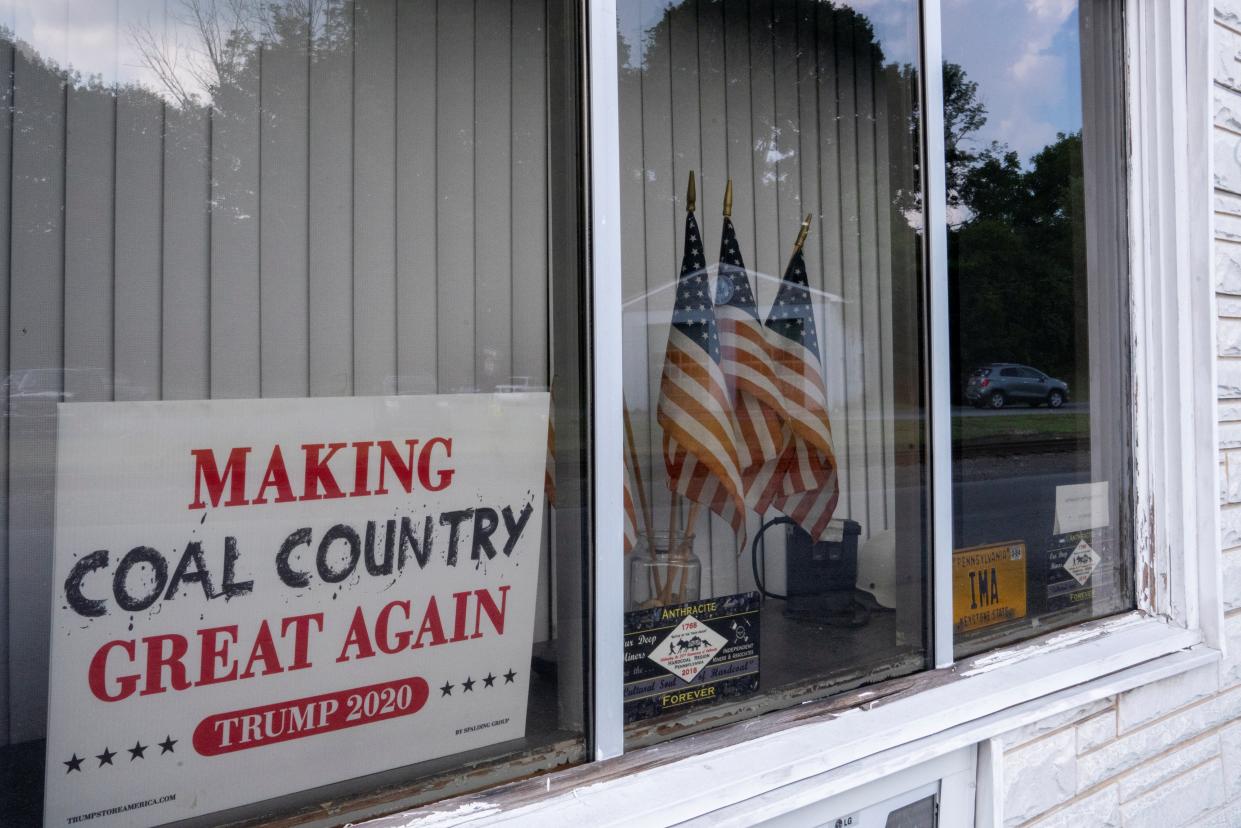 A pro-Trump sign in the window of the Independent Miners & Associates office, Tremont, Pennsylvania (Reuters/Dane Rhys)