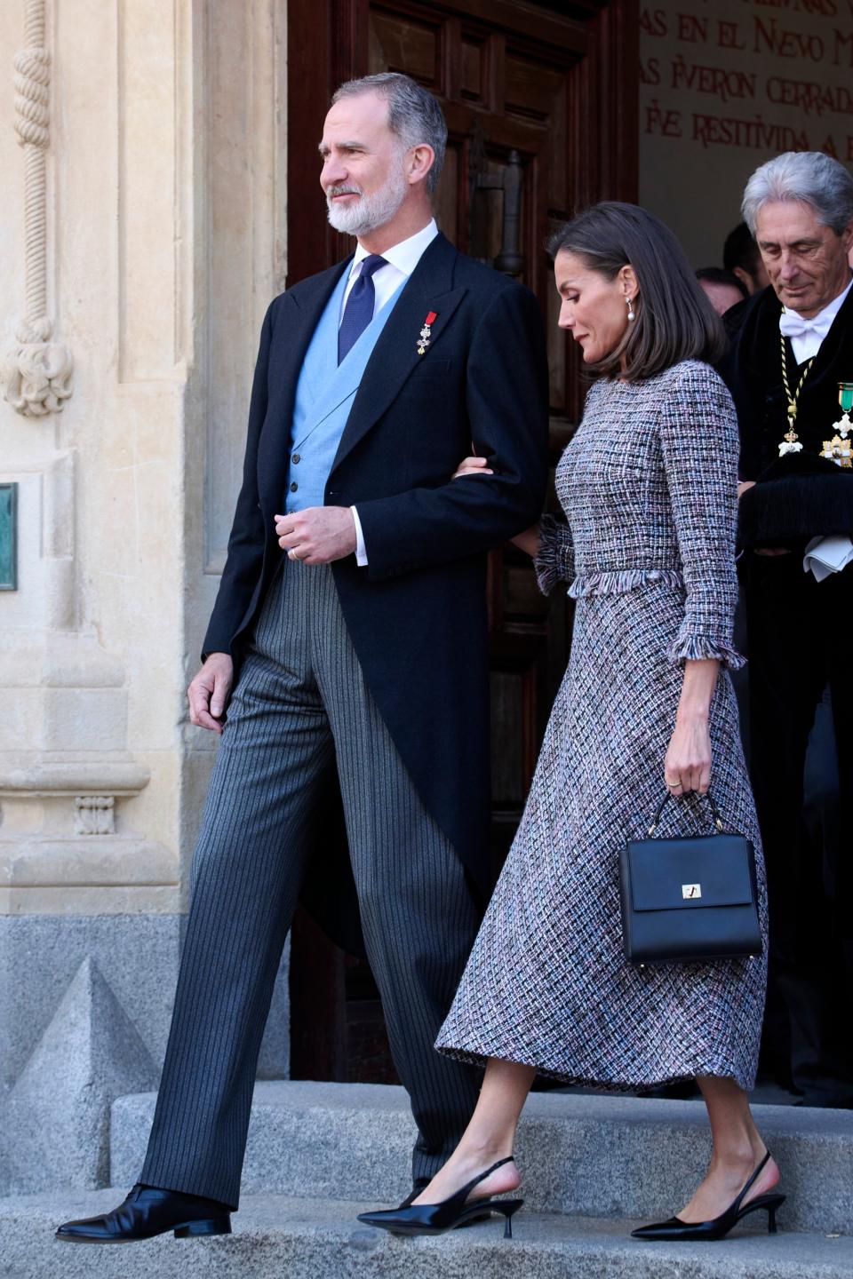 King Felipe VI of Spain and Queen Letizia of Spain attends the "Miguel De Cervantes" Literature award on April 23.