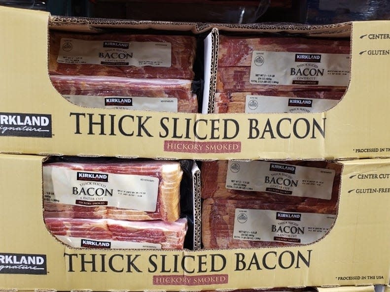 clear packs of kirkland's thick-sliced bacon at costco