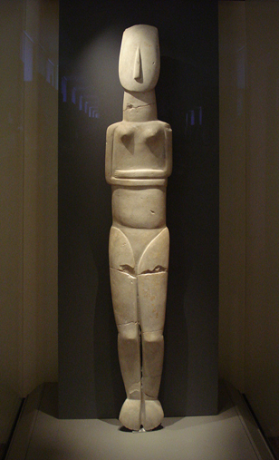 The artistic genius of a 5600 year old ancient culture: This 1.5 metre tall marble statue, from another Cycladic island, is the largest known example of Cycladic sculpture (National Archaeological Museum of Athens)