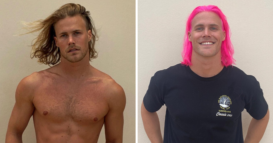 Jett Kenny with blonde hair and Jett Kenny with pink hair.