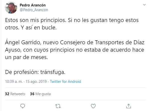 Críticas a Ángel Garrido tras irse del PP a Ciudadanos y ser ahora consejero de Díaz Ayuso