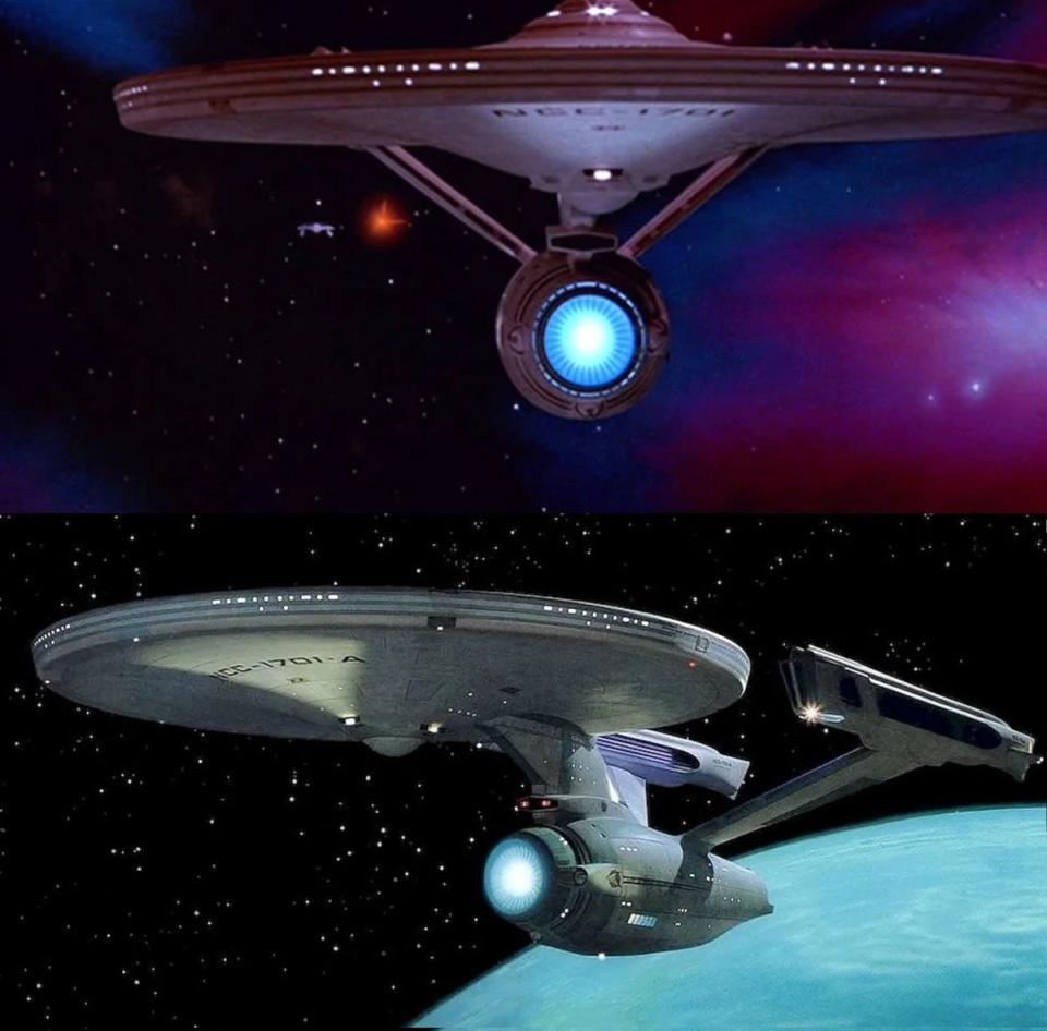 The U.S.S. Enterprise NCC-1701 Refit from the 1980s films, and her successor, the Enterprise-A.