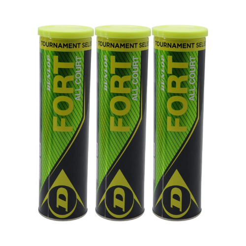 C3 cans of Dunlop Fort all court tennis balls against white background