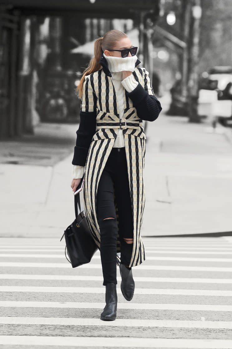 Is Gigi Hadid just really cold? (Photo by Raymond Hall/GC Images)