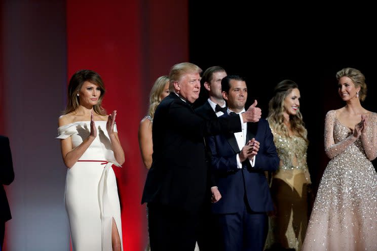 Donald and Melania Trump, plus their family, at the Liberty Ball. (Photo: Getty Images)