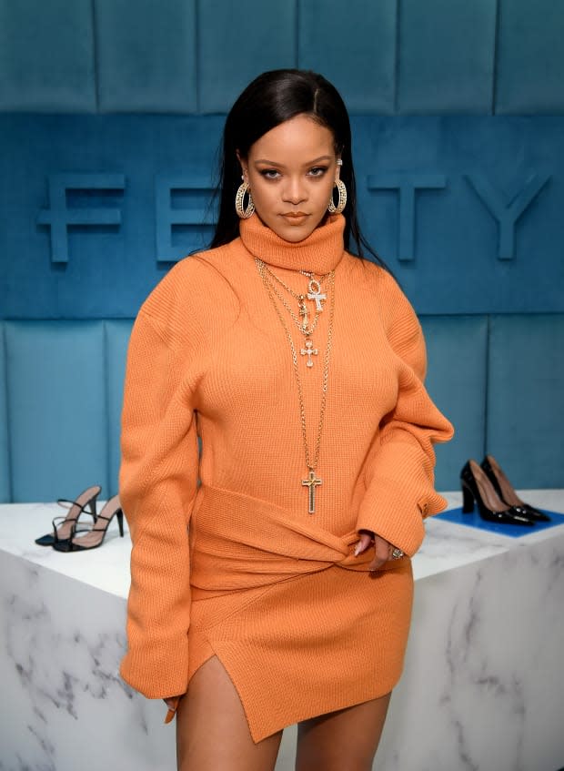 Rihanna celebrates the launch of FENTY at Bergdorf Goodman on Feb. 07, 2020, in New York City.<p><a href="https://www.gettyimages.com/detail/1204749631" rel="nofollow noopener" target="_blank" data-ylk="slk:Dimitrios Kambouris/Getty Images;elm:context_link;itc:0;sec:content-canvas" class="link ">Dimitrios Kambouris/Getty Images</a></p>