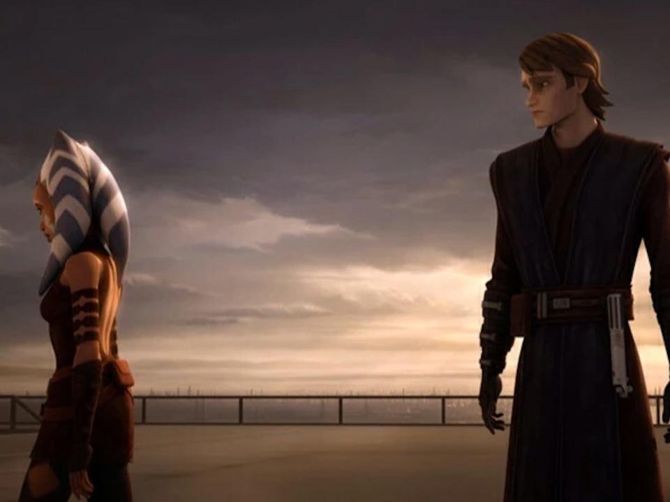 Ahsoka (Ashley Eckstein) leaving Anakin Skywalker (Matt Lanter) and the Jedi Order.