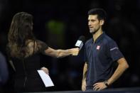 Britain Tennis - Barclays ATP World Tour Finals - O2 Arena, London - 19/11/16 Serbia's Novak Djokovic is interviewed after winning his semi final match against Japan's Kei Nishikori Action Images via Reuters / Tony O'Brien Livepic