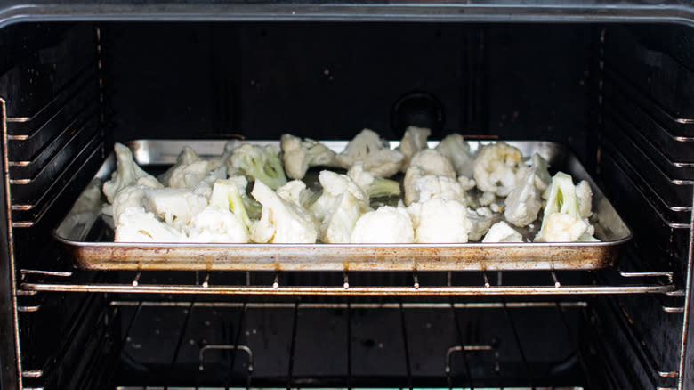 cauliflower roasting in oven