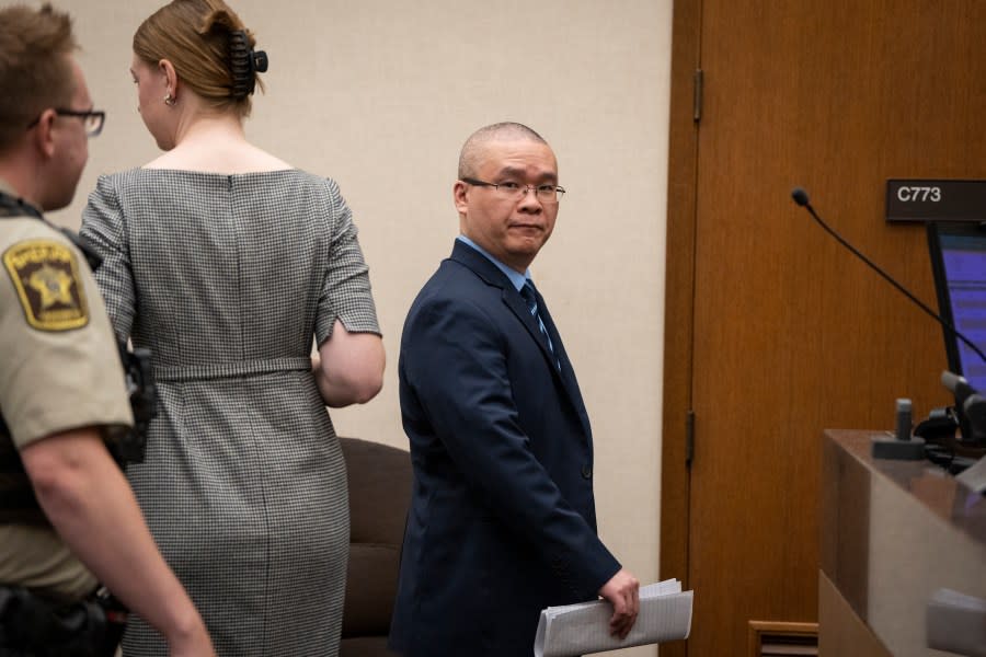 Tou Thao leaves the courtroom after his sentencing hearing in Hennepin County District Court on Monday, Aug. 7, 2023, in Minneapolis, Minn. Thao, the last former Minneapolis police officer convicted in state court for his role in the killing of George Floyd, has been sentenced to 4 years and 9 months, even as he denied wrongdoing. (Leila Navidi/Star Tribune via AP)