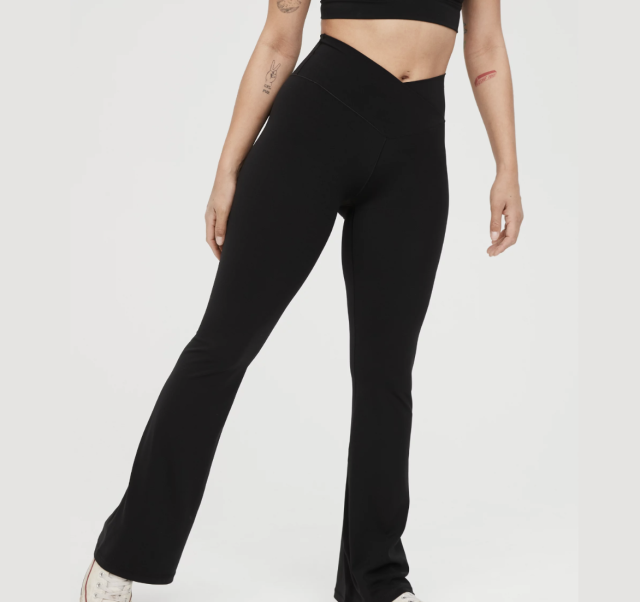 Aerie Crossover Flare Leggings Black Size L - $24 (55% Off Retail) - From  Katie