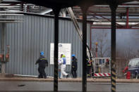 Firefighters work at the scene of an explosion at a plant of Czech refinery and chemicals group Unipetrol in Kralupy nad Vltavou, Czech Republic March 22, 2018. REUTERS/Milan Kammermayer NO RESALES. NO ARCHIVES