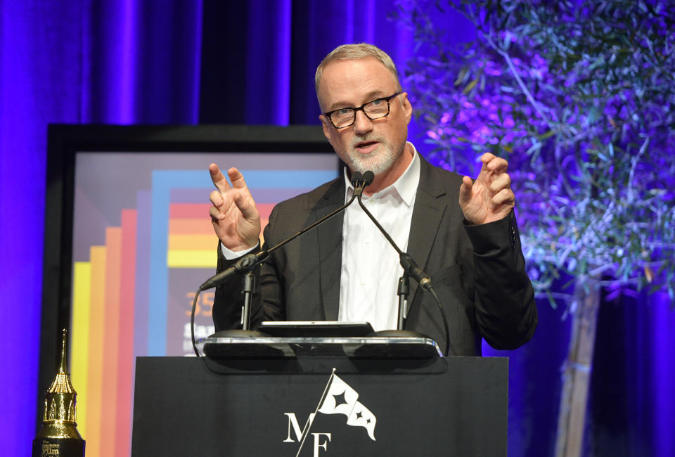 SANTA BARBARA, CALIFORNIA - JANUARY 22: David Fincher speaks onstage at the Maltin Modern Master Award Honoring Brad Pitt during the 35th Santa Barbara International Film Festival at the Arlington Theatre on January 22, 2020 in Santa Barbara, California. (Photo by Matt Winkelmeyer/Getty Images for SBIFF)