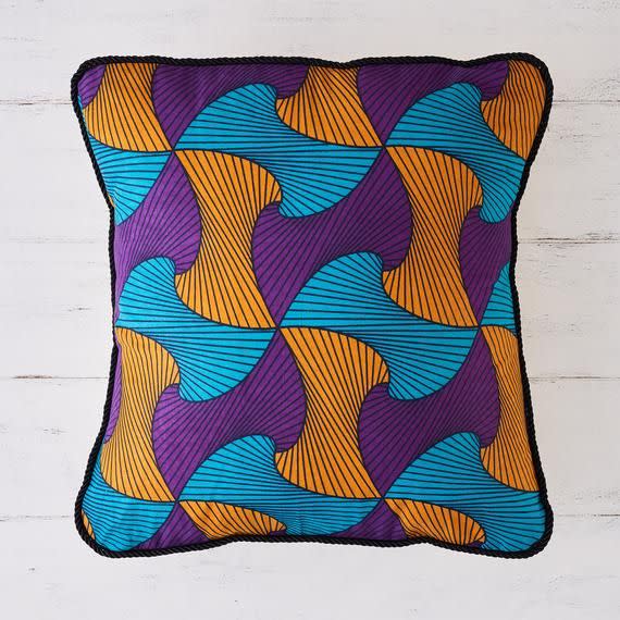 1) Patterned colour block pillow, Decorative throw cushion cover for couch, home decor housewarming gift, abstract patterned wavy purple