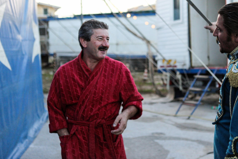 Ettore Weber, who was killed in a a savage attack during rehearsals for a circus in Italy, is pictured here in a red robe.