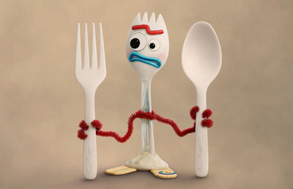 A close up of Forky in his own <i>Toy Story 4</i> character poster. (Disney/Pixar)