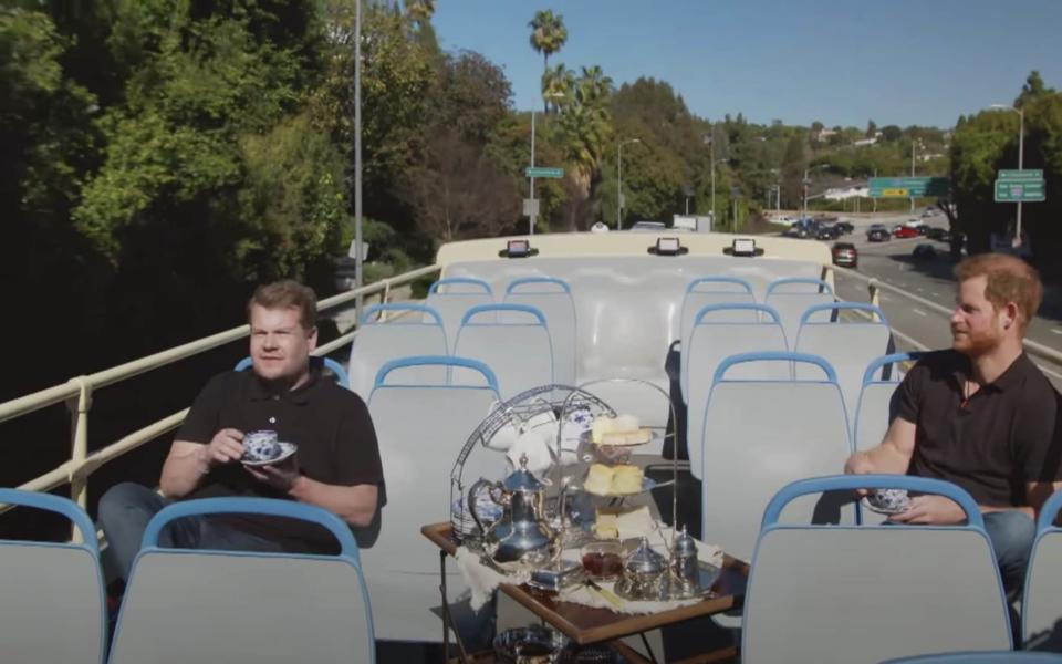 James Corden and Prince Harry take a double decker bus tour through LA - The Late Late Show/YouTube