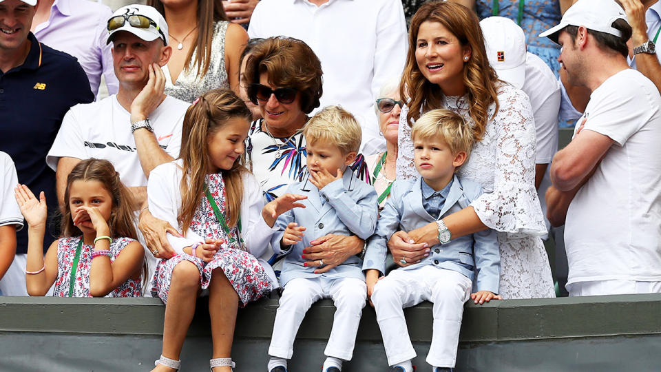 Roger Federer's wife Mirka and their children, pictured here at Wimbledon in 2017.