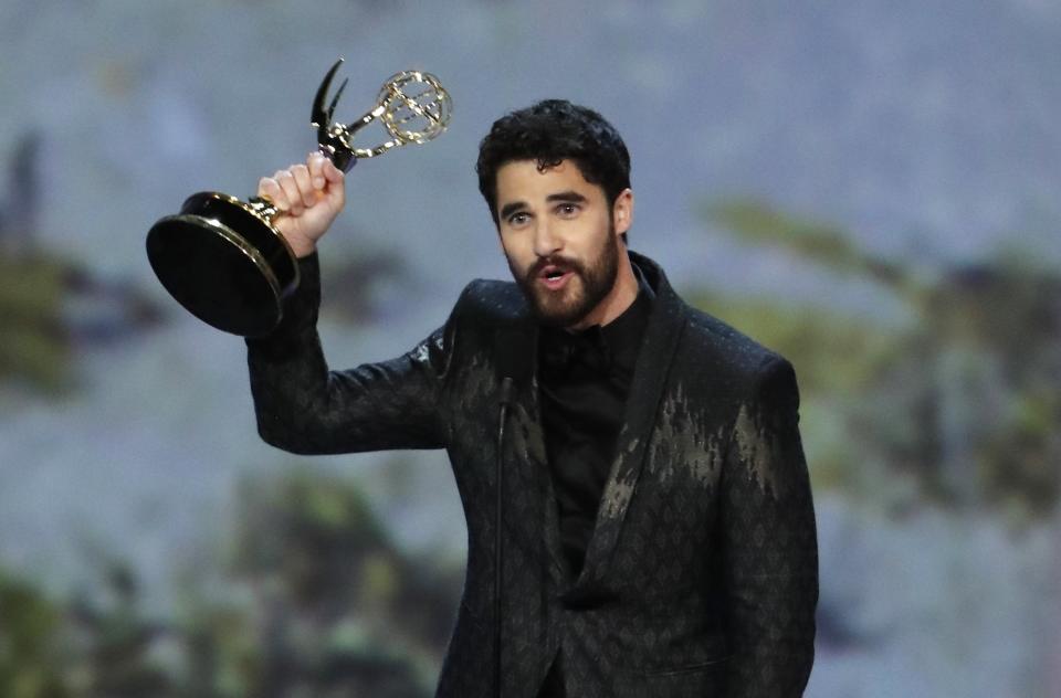 Darren Criss for <I>The Assassination of Gianni Versace: American Crime Story</I> wins the Emmy for Outstanding Lead Actor in a Limited series or Movie. REUTERS/Mario Anzuoni