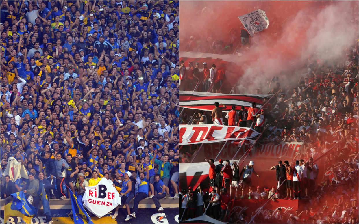 Hinchadas de Boca Juniors y River Plate. | Foto: Getty