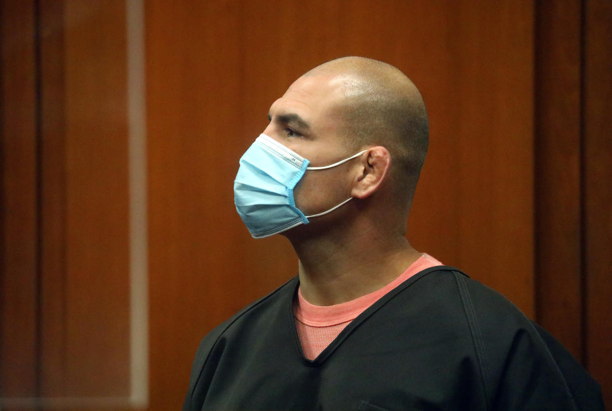 SAN JOSE, CA - MARCH 07: SAN JOSE, CA - MARCH 7: Cain Velasquez is photographed during a hearing at the Santa Clara County Hall of Justice on Monday, March 7, 2022, in San Jose, Calif. Velasquez allegedly shot at a car carrying a man charged with molesting his minor relative, and wounded the accused man's stepfather in South San Jose.  (Photo by Aric Crabb/MediaNews Group/East Bay Times via Getty Images)