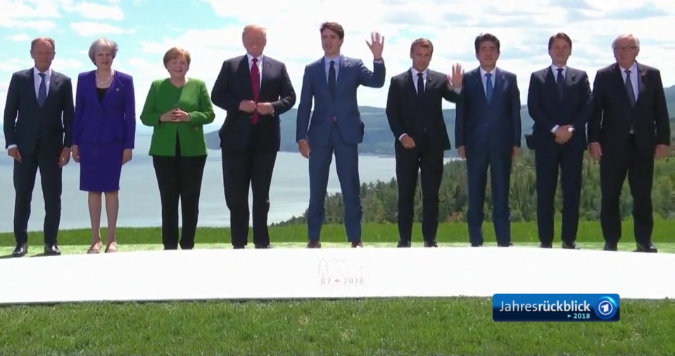 Da strahlen die Granden beim G7-Gipfel noch. Doch wenig später bleibt nichts übrig vom Schein. Foto: Screenshot / ARD