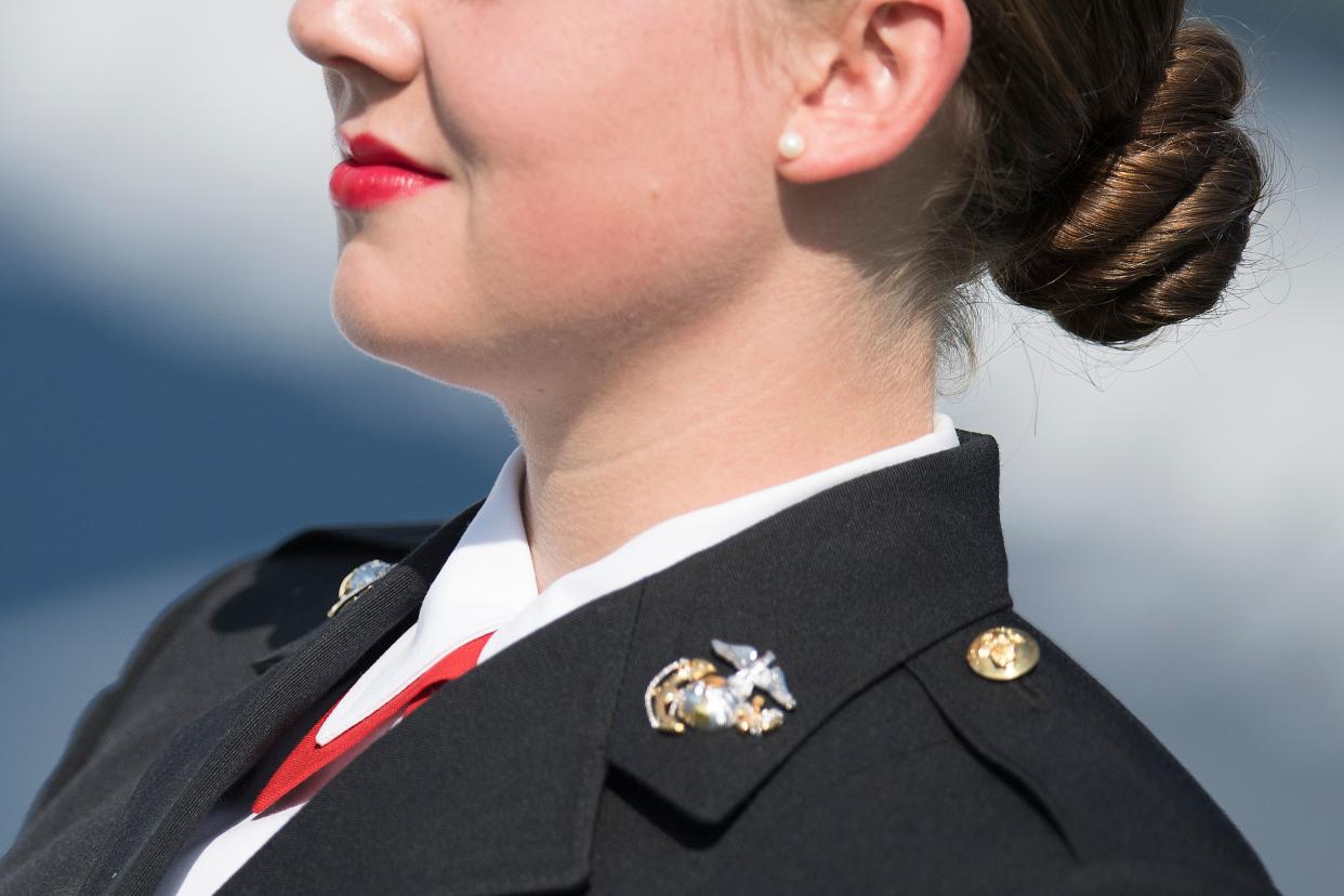 A US Marine Corp cadet attends the United States Naval Academy graduation ceremony in Annapolis, Maryland, on May 25, 2018. (Photo: JIM WATSON/AFP/Getty Images)