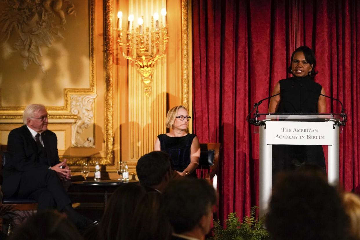 Condoleezza Rice speaks at an event.