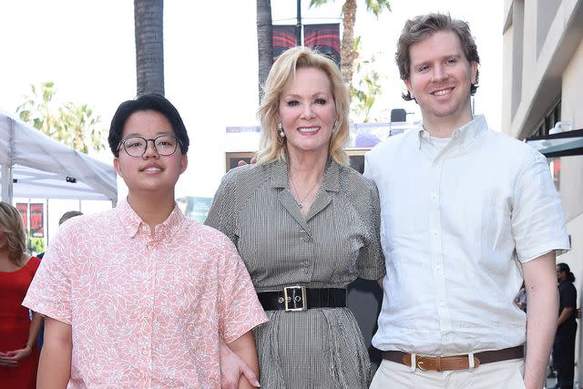 <p>Gilbert Flores/getty</p> Jean smart with her two kids Forrest and Connor in April 2022