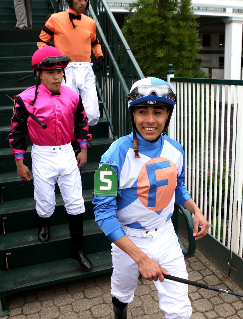 Jockey Gerardo Corrales made his way to the paddock at Churchill Downs for Thurby on Thursday. 5/5/2022 