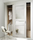 <p> Sliding doors work a treat for small walk-in closets – you don't have to worry about swing space for the door, and you don't have to constantly stare at your clothes while you are in the bedroom. You get to control when you want the walk-in closet and when you want your bedroom to look more minimalist and streamlined.  </p> <p> A sliding closet door track kit can be purchased from Amazon and installed on a DIY basis if you're a competent DIYer and have a drill. You will need to take your existing closet doors off their hinges. </p>