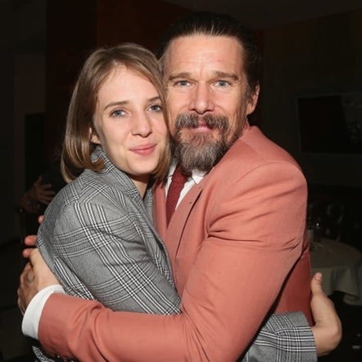 Maya Hawke and father Ethan Hawke pose at the opening night after party for the Roundabout Theatre Company's production of Sam Shepard's 