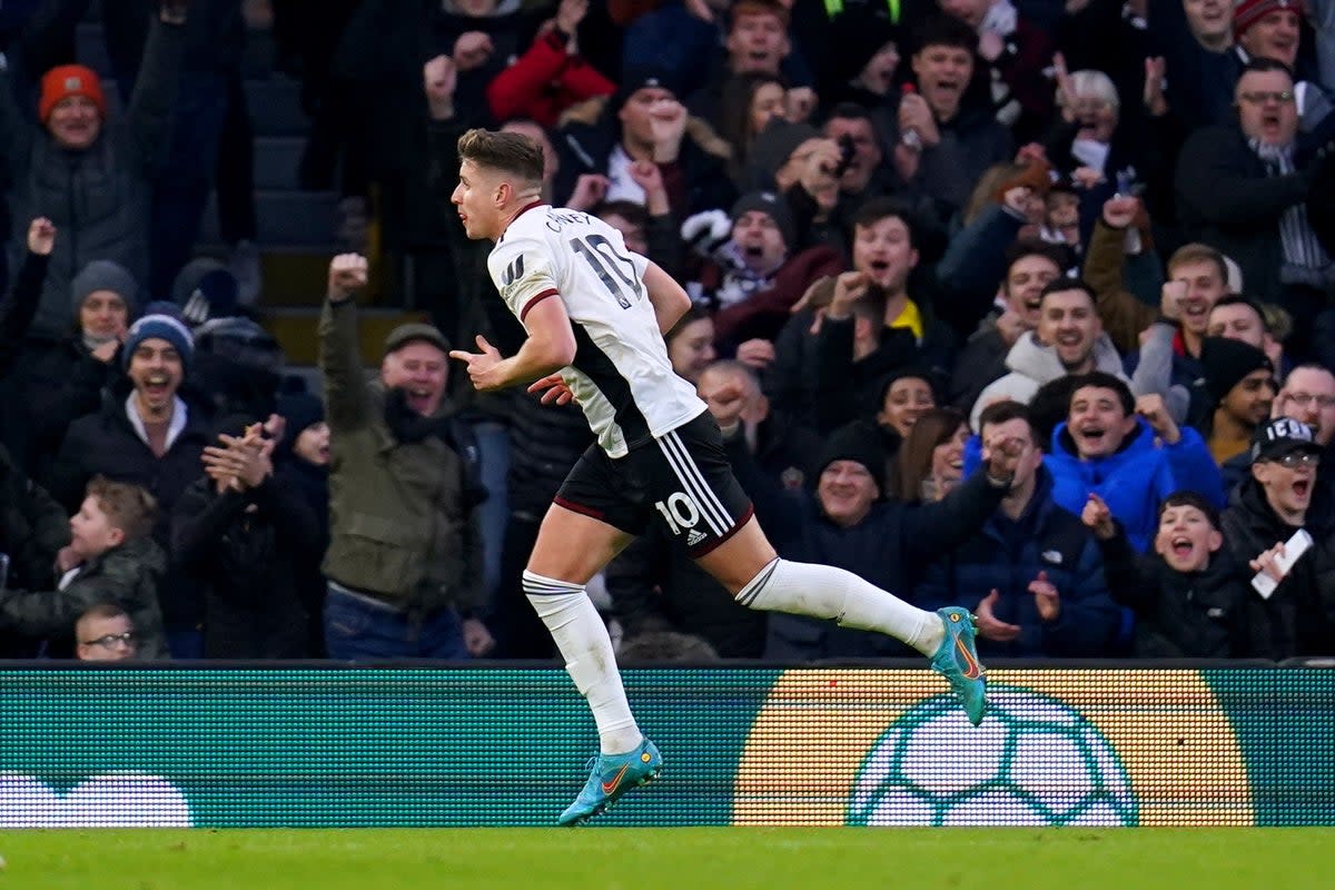 Tom Cairney celebrates his equaliser for Fulham (John Walton/PA) (PA Wire)