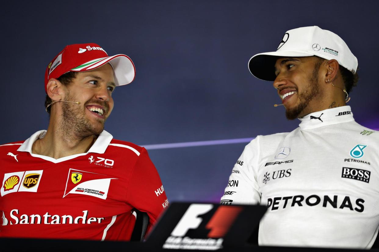Rivals: Sebastian Vettel and Lewis Hamilton are separated by one point at the top: Getty Images