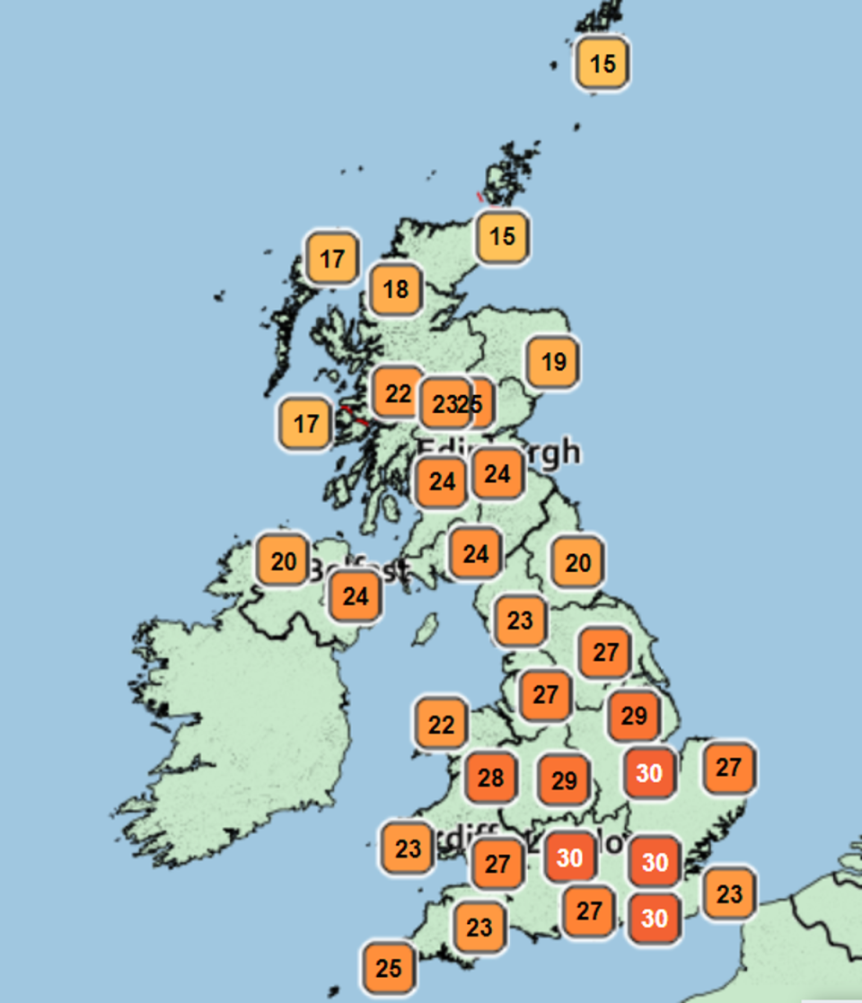 The mercury is set to soar into the 30s this week as forecasters have predicted another heatwave is on the cards for the UK (Met Office)