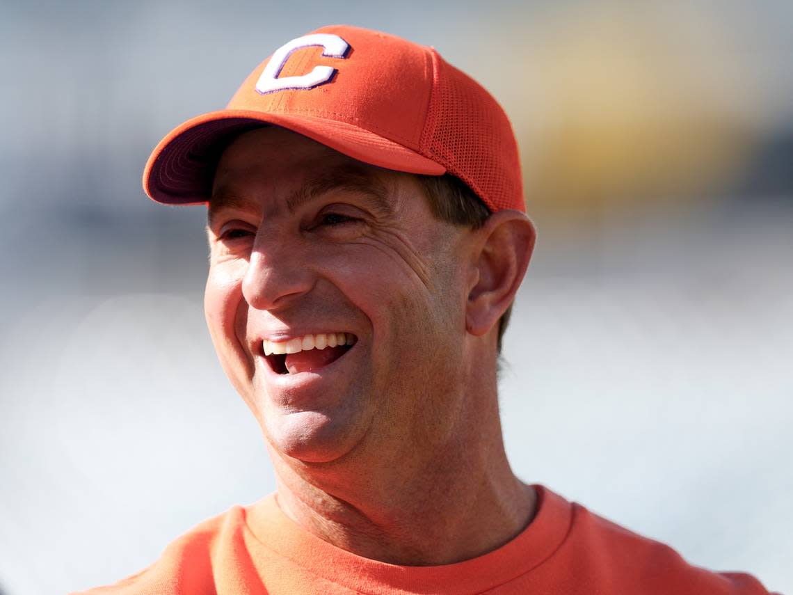 Dec 29, 2023; Jacksonville, FL, USA; Clemson Tigers head coach Dabo Swinney looks on before the the Gator Bowl against the Kentucky Wildcats at EverBank Stadium. Mandatory Credit: Nathan Ray Seebeck-USA TODAY Sports