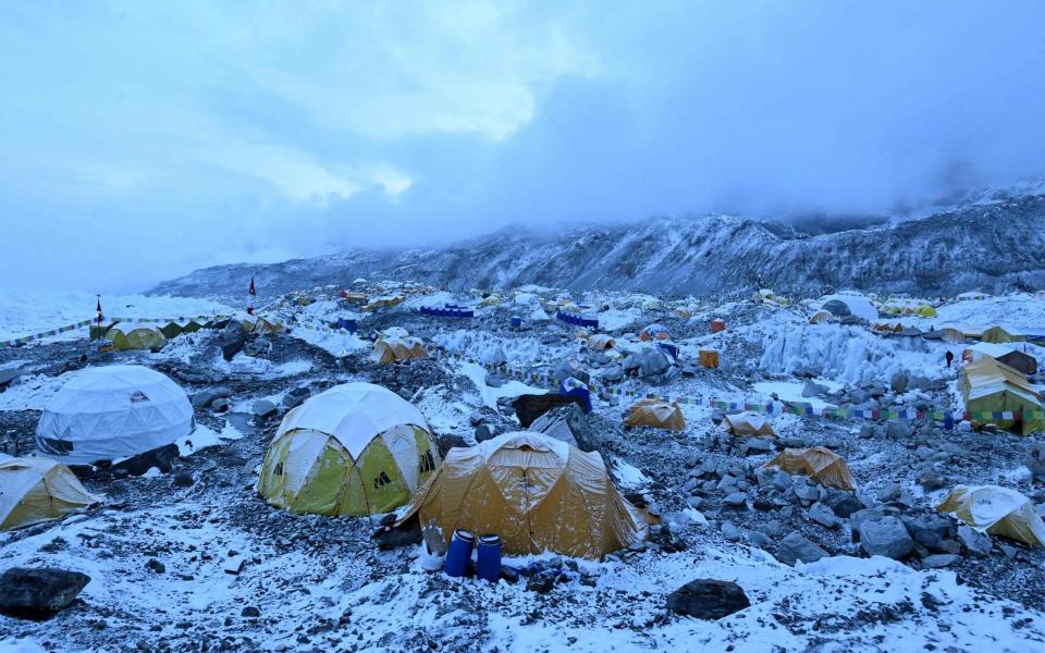 Expedition tents at Everest Base Camp on May 1, in the Mt Everest region of Solukhumbu district, some 140km north-east of Nepal's capital Kathmandu - PRAKASH MATHEMA/AFP