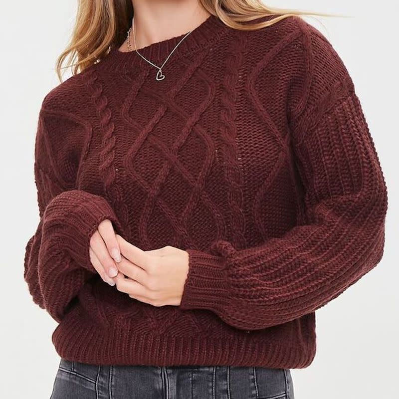 4) Cable-Knit Drop-Sleeve Sweater