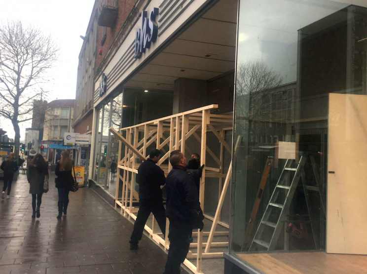 Blockade: Workers installed the wooden blockade to stop anyone sleeping outside the store (SWNS)