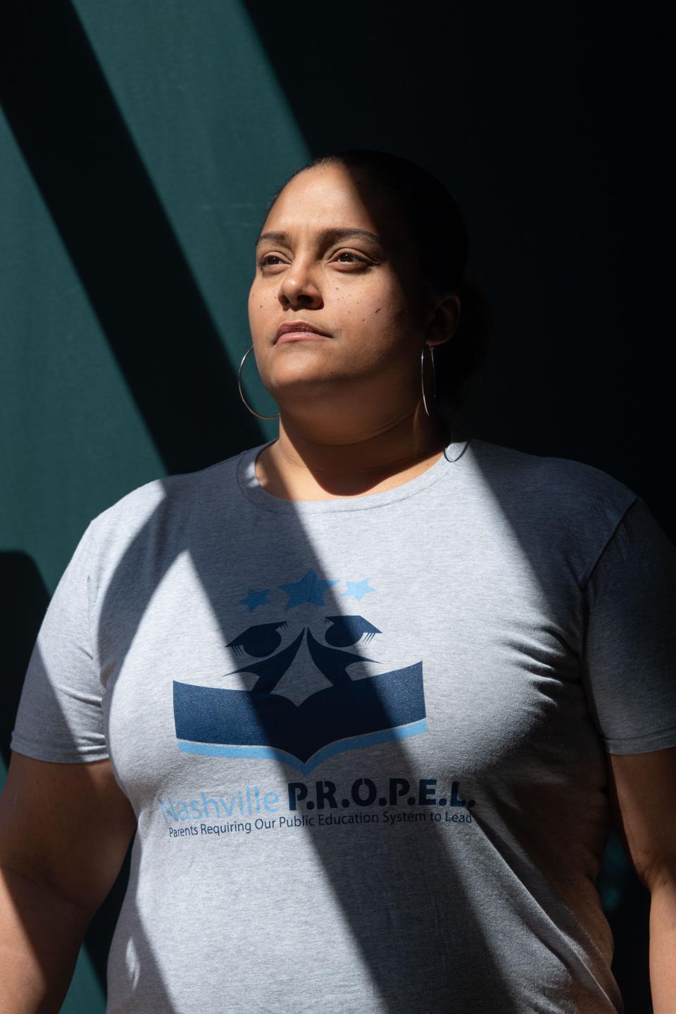 Portrait of Teaira King, a parent and volunteer at PROPEL who wants to fix the Metro Nashville Public Schools system in Nashville, Tenn., Tuesday, March 12, 2024.