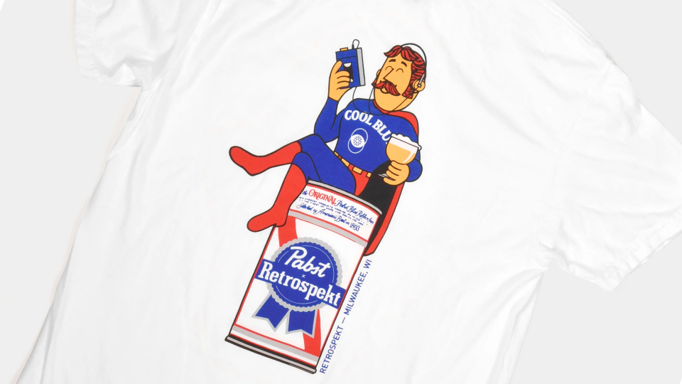 Retrospekt's unique t-shirt design in collaboration with Pabst Blue Ribbon