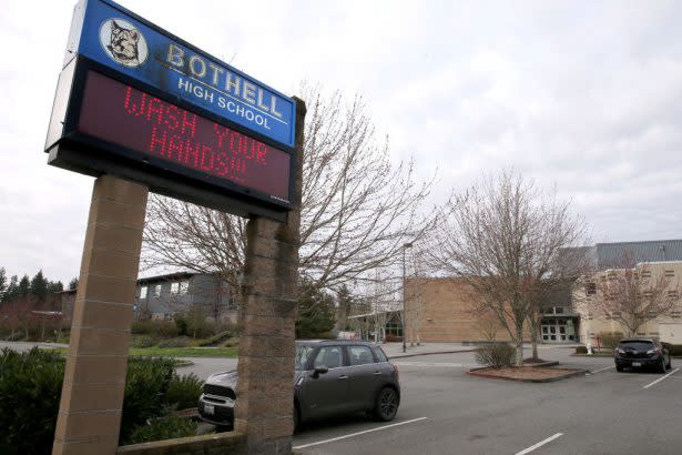 Bothell High School in the Northshore School District, near Seattle, was the first in the nation to close due to COVID-19. (Karen Ducey / Getty Images)