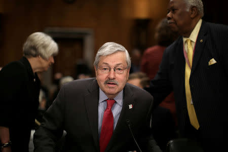 FILE PHOTO: Iowa Governor Terry Branstad arrives to testify before a Senate Foreign Relations Committee confirmation hearing on his nomination to be U.S. ambassador to China at Capitol Hill in Washington D.C., U.S. on May 2, 2017. REUTERS/Carlos Barria/File Photo