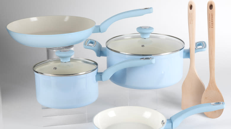 Pastel blue cookware set