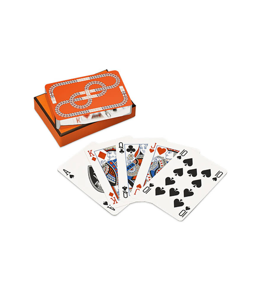 <p>Hermes Accostage Hermes Bridge Playing Cards, Silver-Edged, $100, <a rel="nofollow noopener" href="http://usa.hermes.com/house/games/playing-cards/m-games-playing-cards.html" target="_blank" data-ylk="slk:hermes.com;elm:context_link;itc:0;sec:content-canvas" class="link ">hermes.com</a></p>